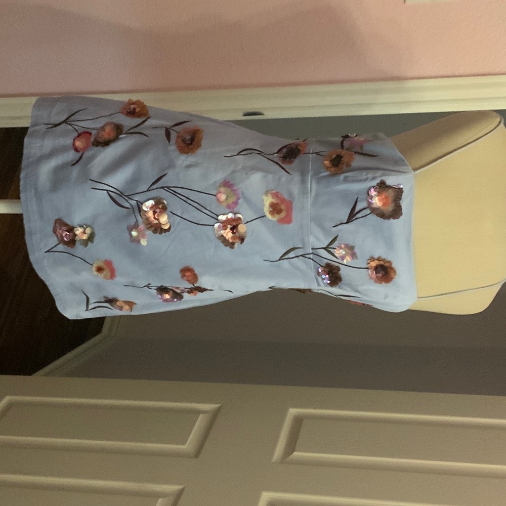 Anthropologie Blue Pencil dress with flower appliqués
